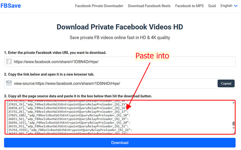 paste source code into fbsave